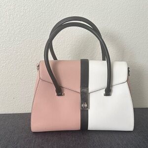 Guess Pink & White Two-Tone Satchel with Black Trim
